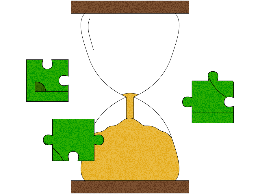 Illustration of hourglass and puzzle pieces